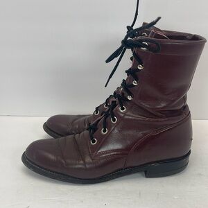 Vintage Justin L510 Lace Up Boots Size 7.5 B Leather Kiltie Western burgundy